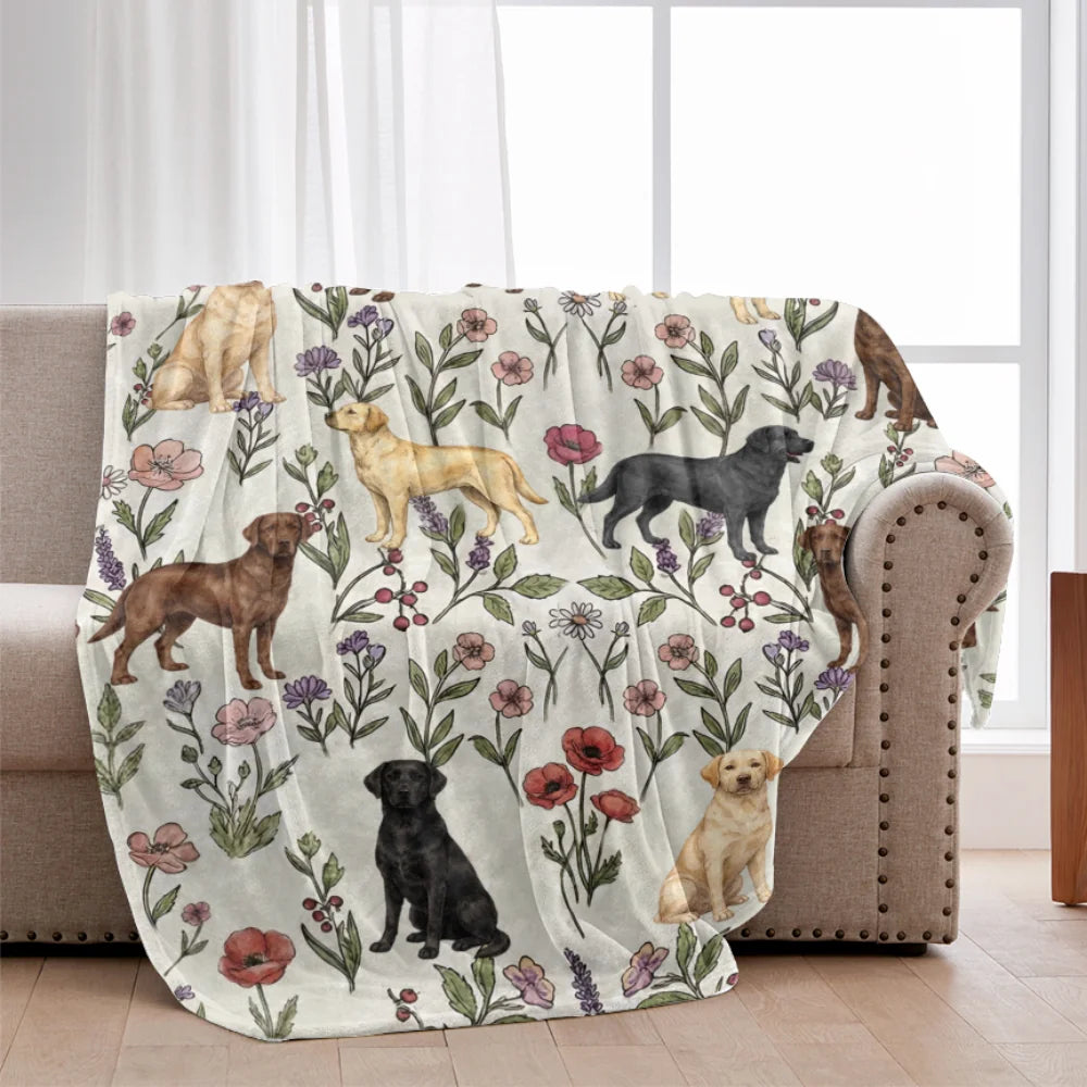 Labrador Retriever Floral Accent Blanket, Yellow Black &amp; Chocolate Lab Throw Blanket