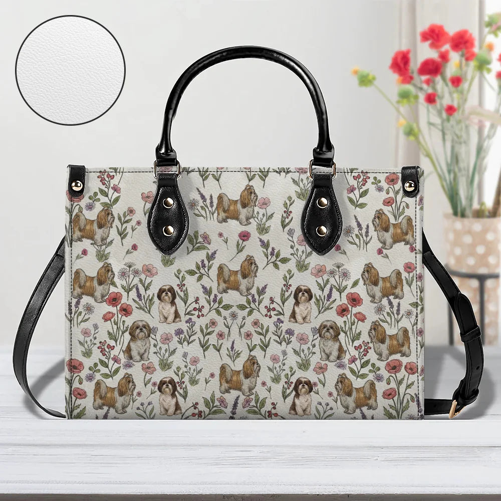 Shih Tzu Floral Accent Handbag, Cute Shih Tzu Dog Purse, Pet Owner Gift