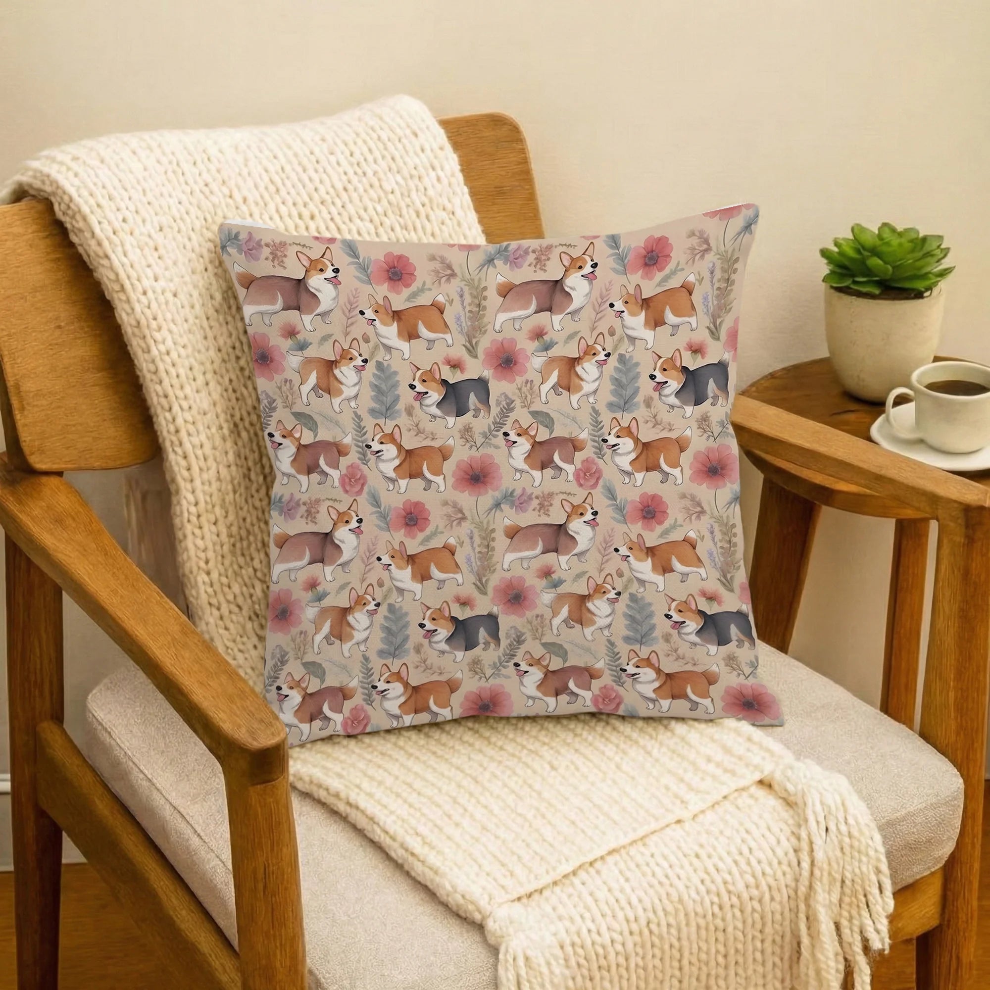 Vintage Corgi Pillow Cover, Cute Dog Lover Throw Pillow Cover