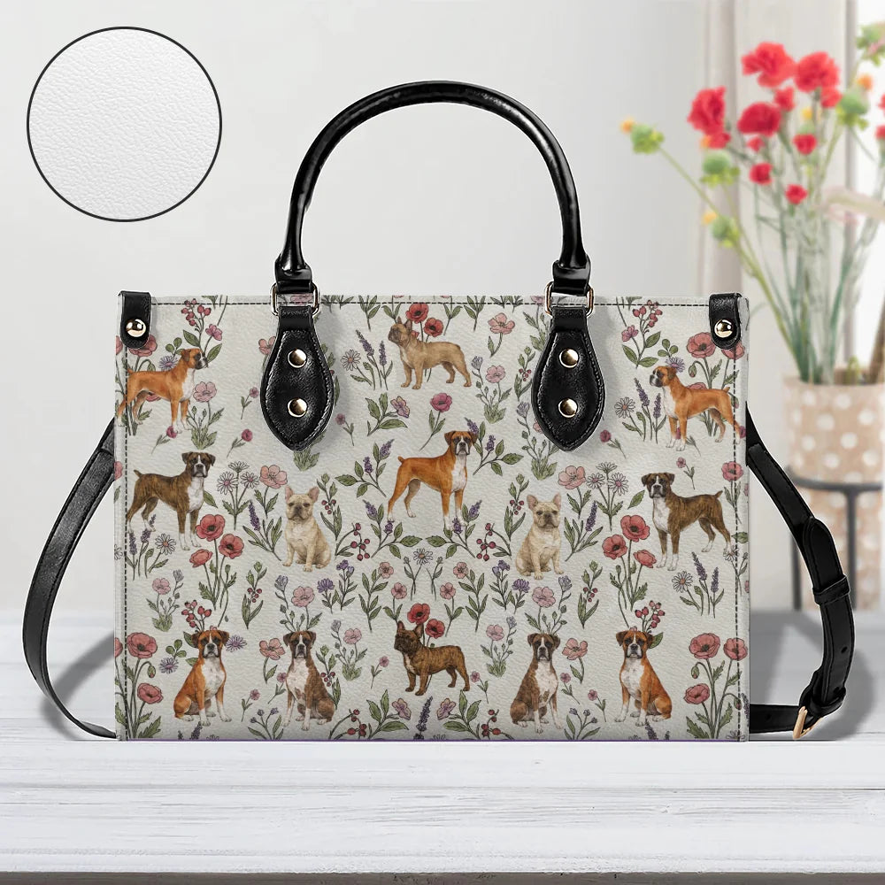 Boxer Dog Floral Accent Handbag, Cute Boxer Puppy Purse Gift