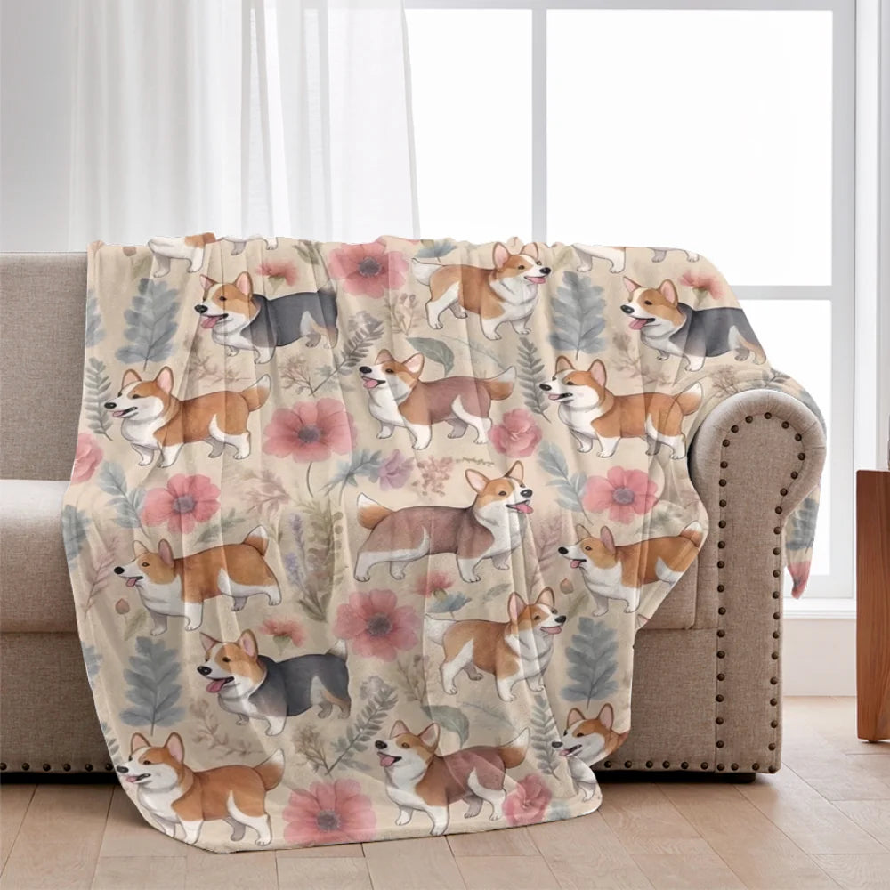 Vintage Corgi Blanket, Cute Dog Lover Throw Blanket