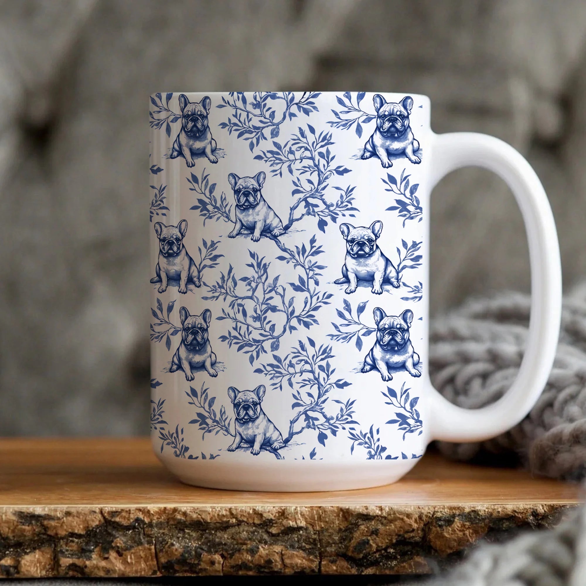 French Bulldog Toile De Jouy Mug Chinoiserie Dog Lover Coffee Cup