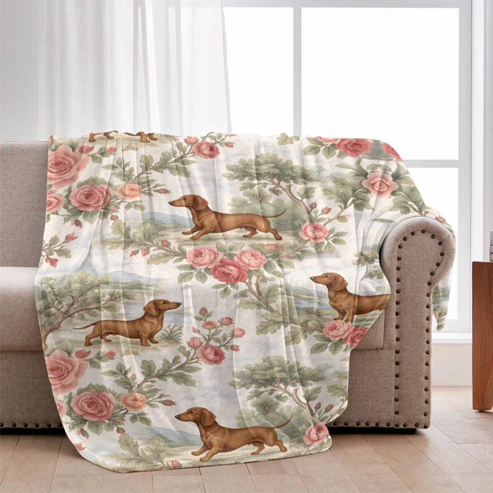 Dachshund Toile de Jouy Blanket, Sausage Dog Lover Gift