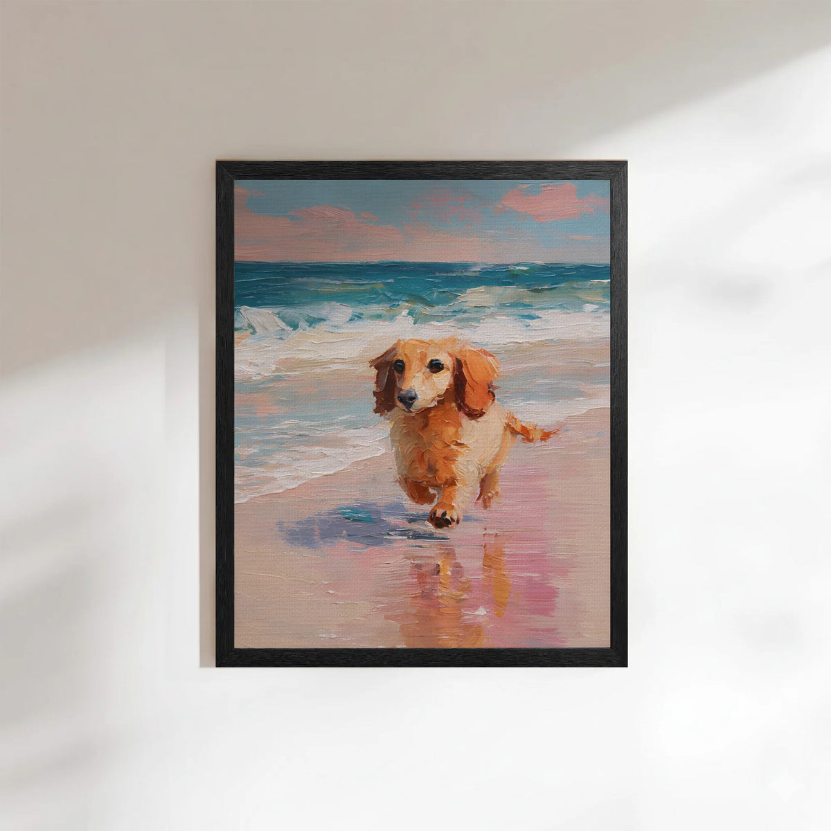 Long Haired Dachshund Beach Print from Original Impasto Oil Painting