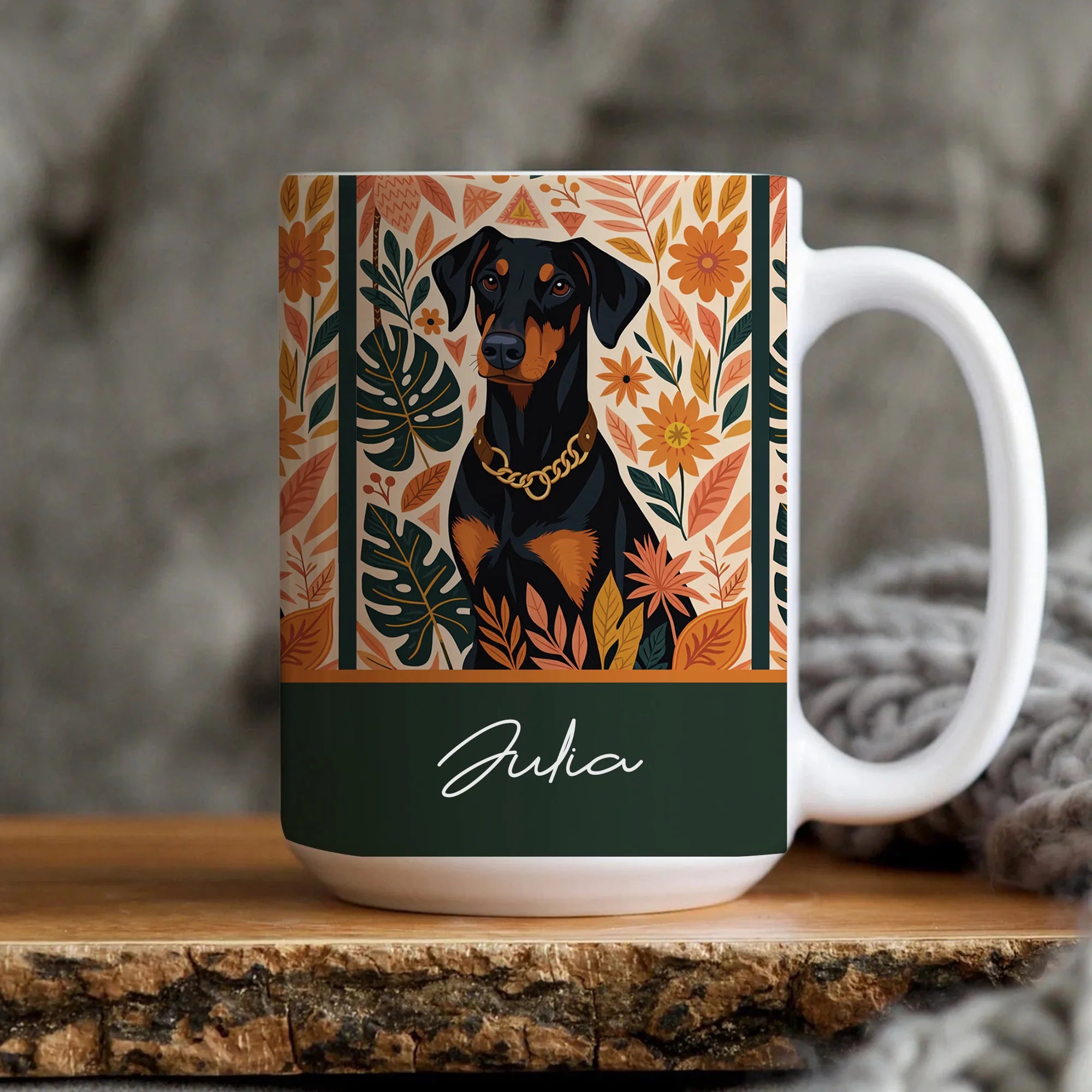 Cusom black doberman Mug - Customizable Doberman, Floppy Ears dobi gift