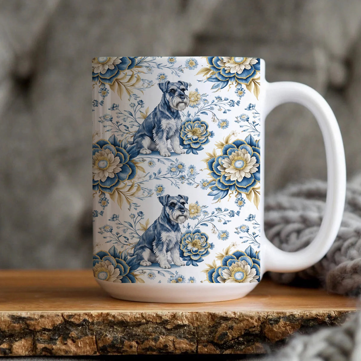 Schnauzer Dog Mug, Floral Pattern Coffee Cup, Dog Lover Gift