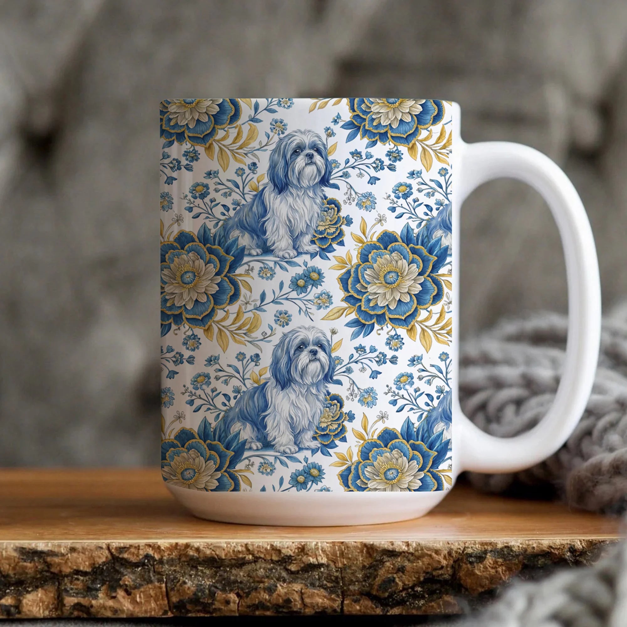 Shih Tzu Mug, Floral Dog Coffee Cup, Cute Dog Lover Gift