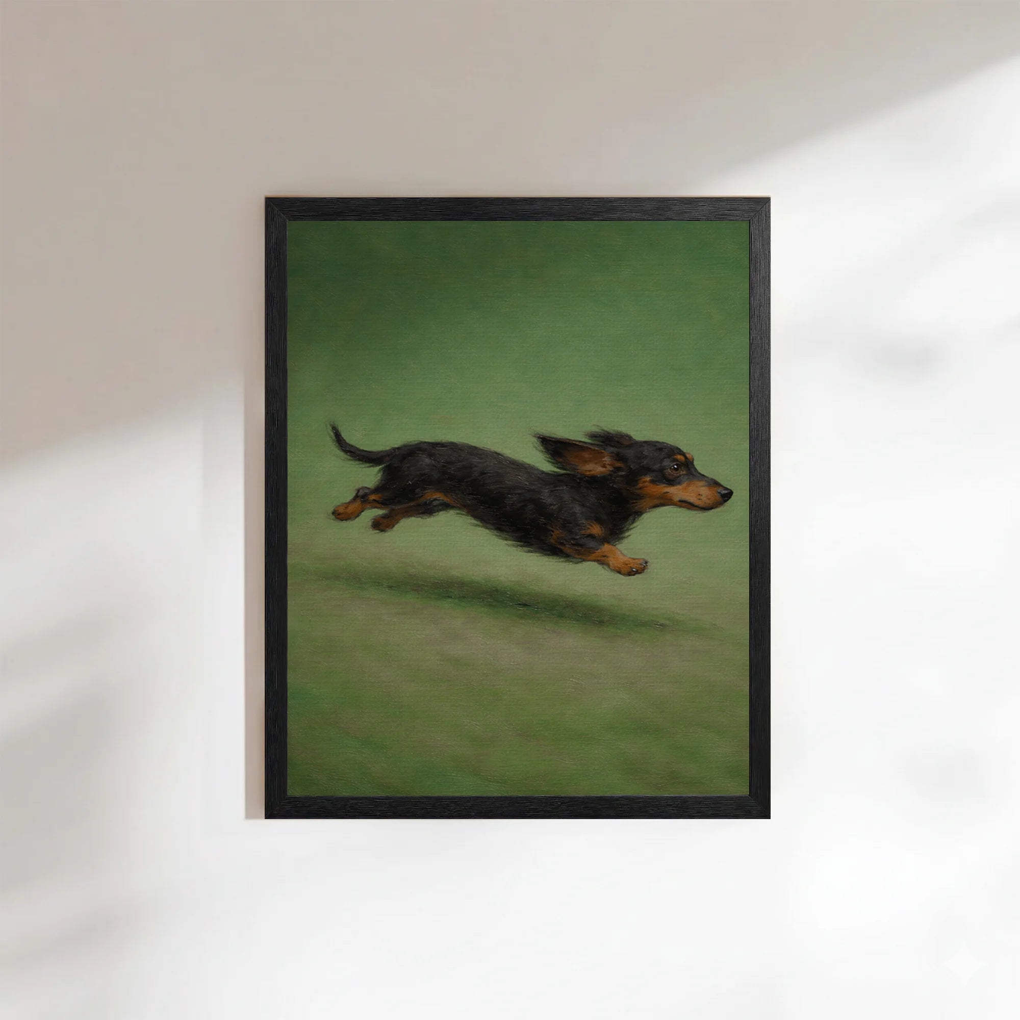 Dachshund with Zoomies Oil Painting Print, Rustic Pet Art