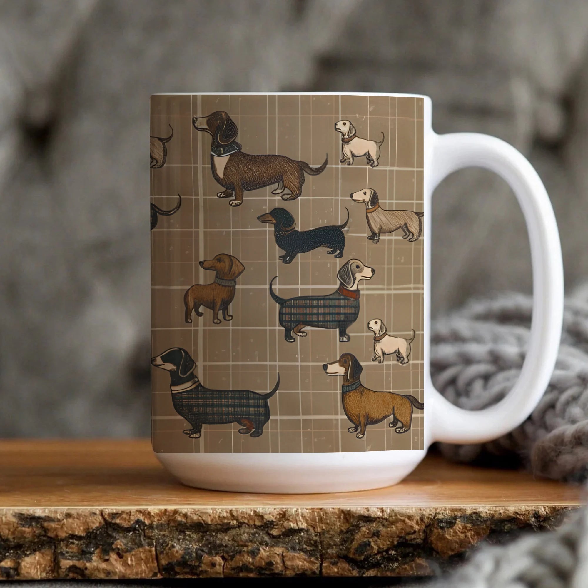 Plaid Dachshund Mug Brown Tartan Doxie Dog Mom Gift