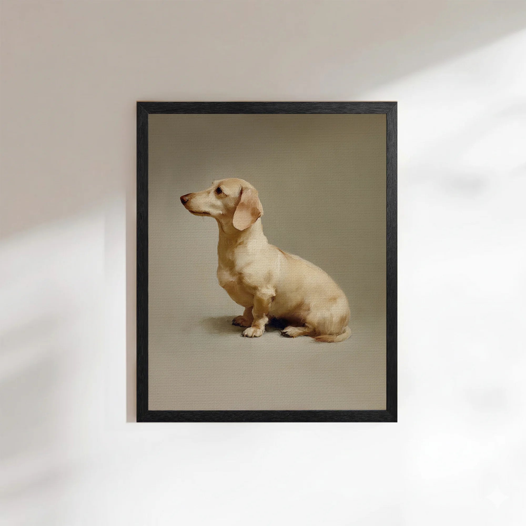 Cream Dachshund Portrait Art Print Vintage Round Frame Sausage Dog