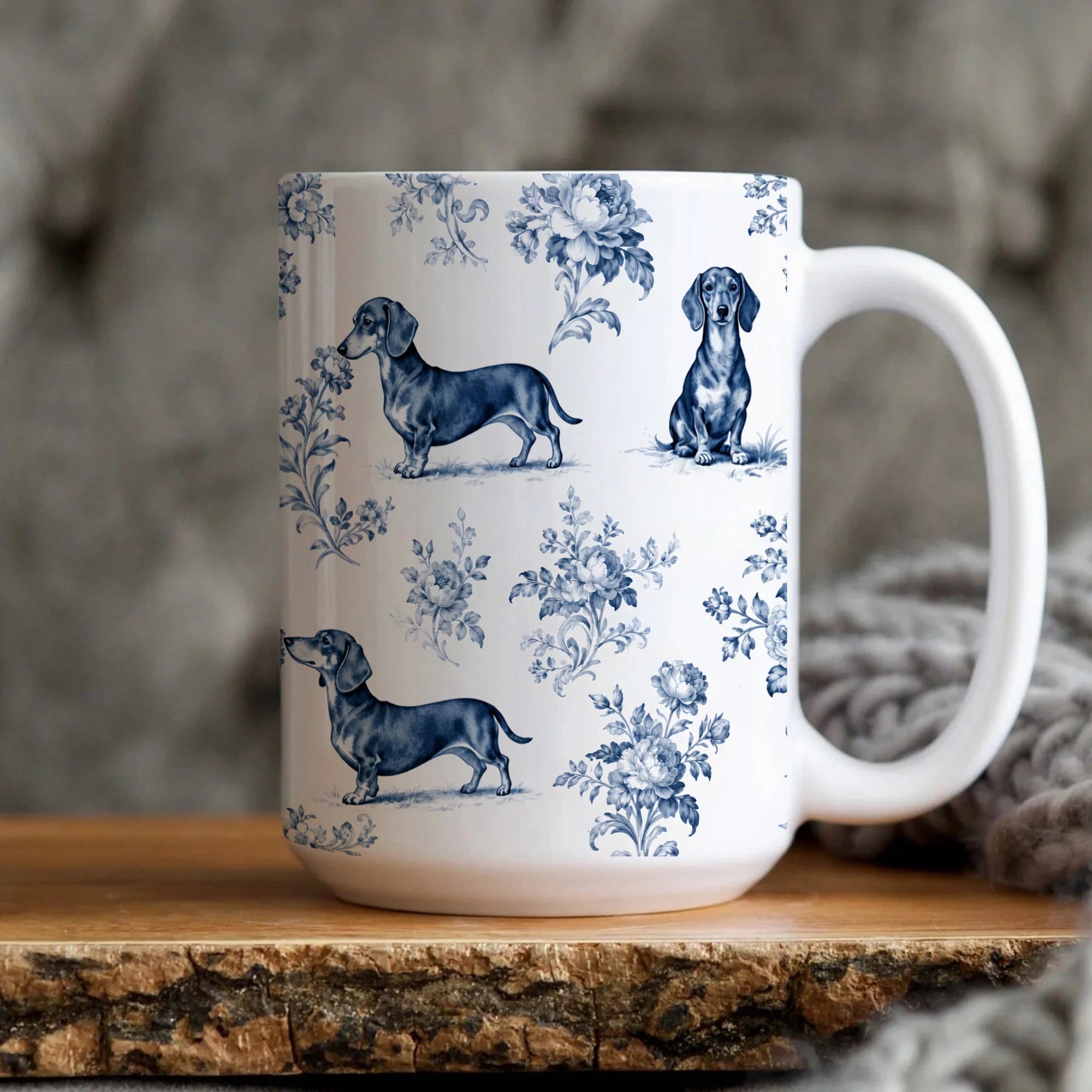 Toile Dachshund Mug Chinoiserie Dog Lover Gift Mom Coffee Cup