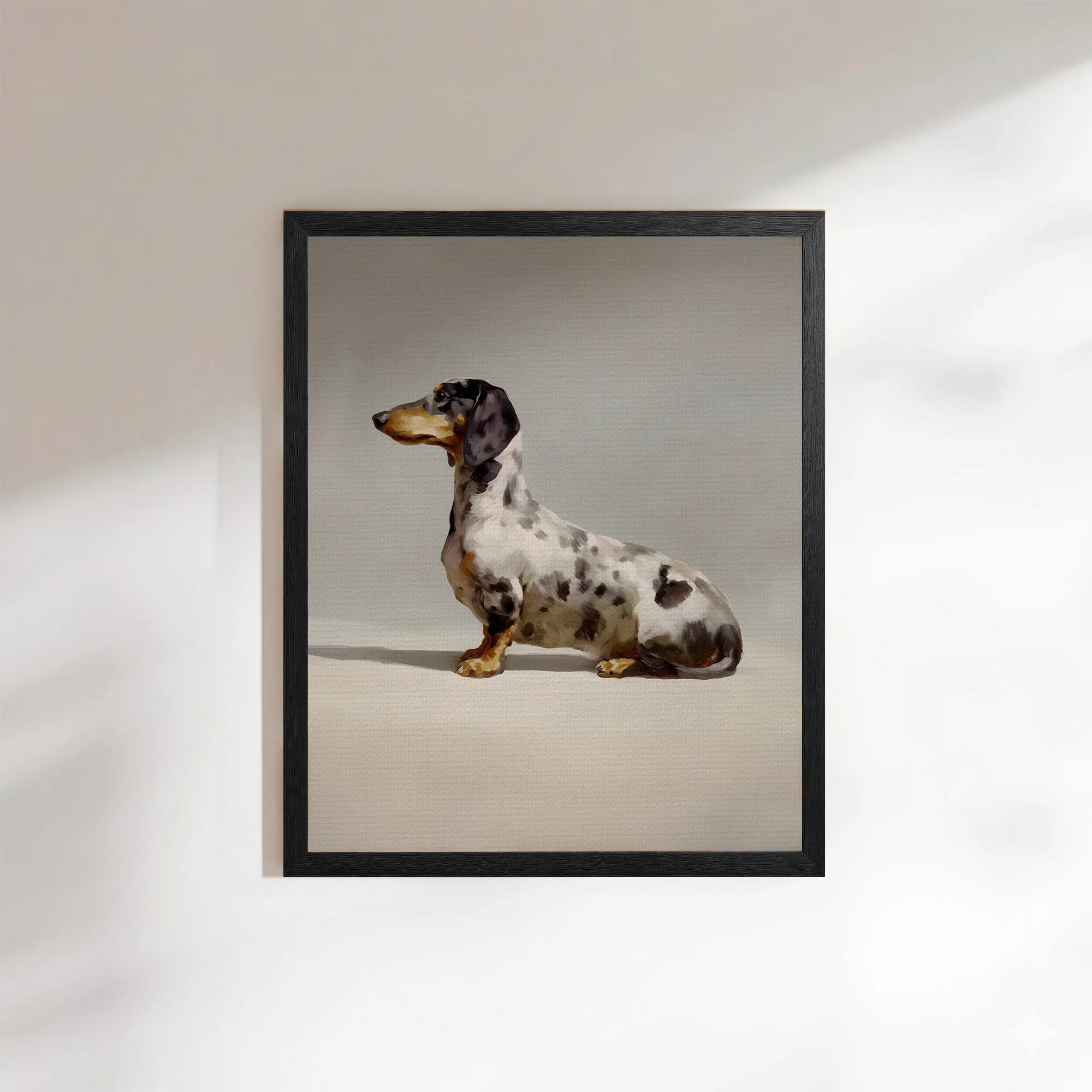 Dapple Dachshund Portrait Art Print Vintage Round Frame Sausage Dog