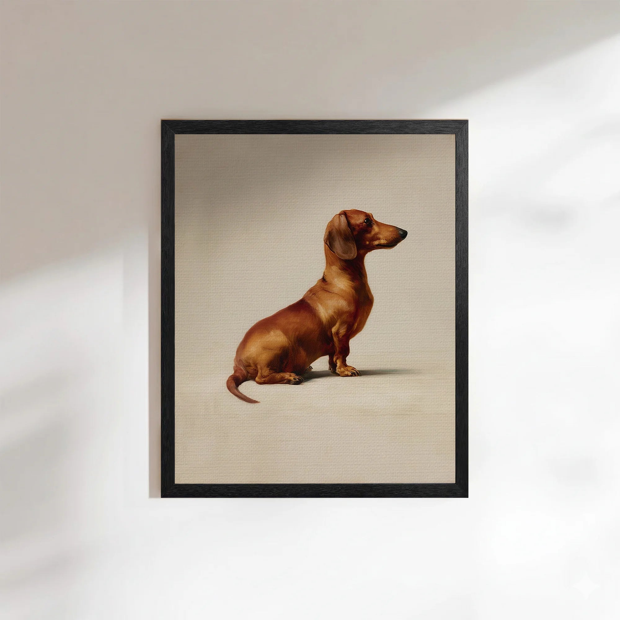 Red Dachshund Portrait Art Print Vintage Round Frame Sausage Dog