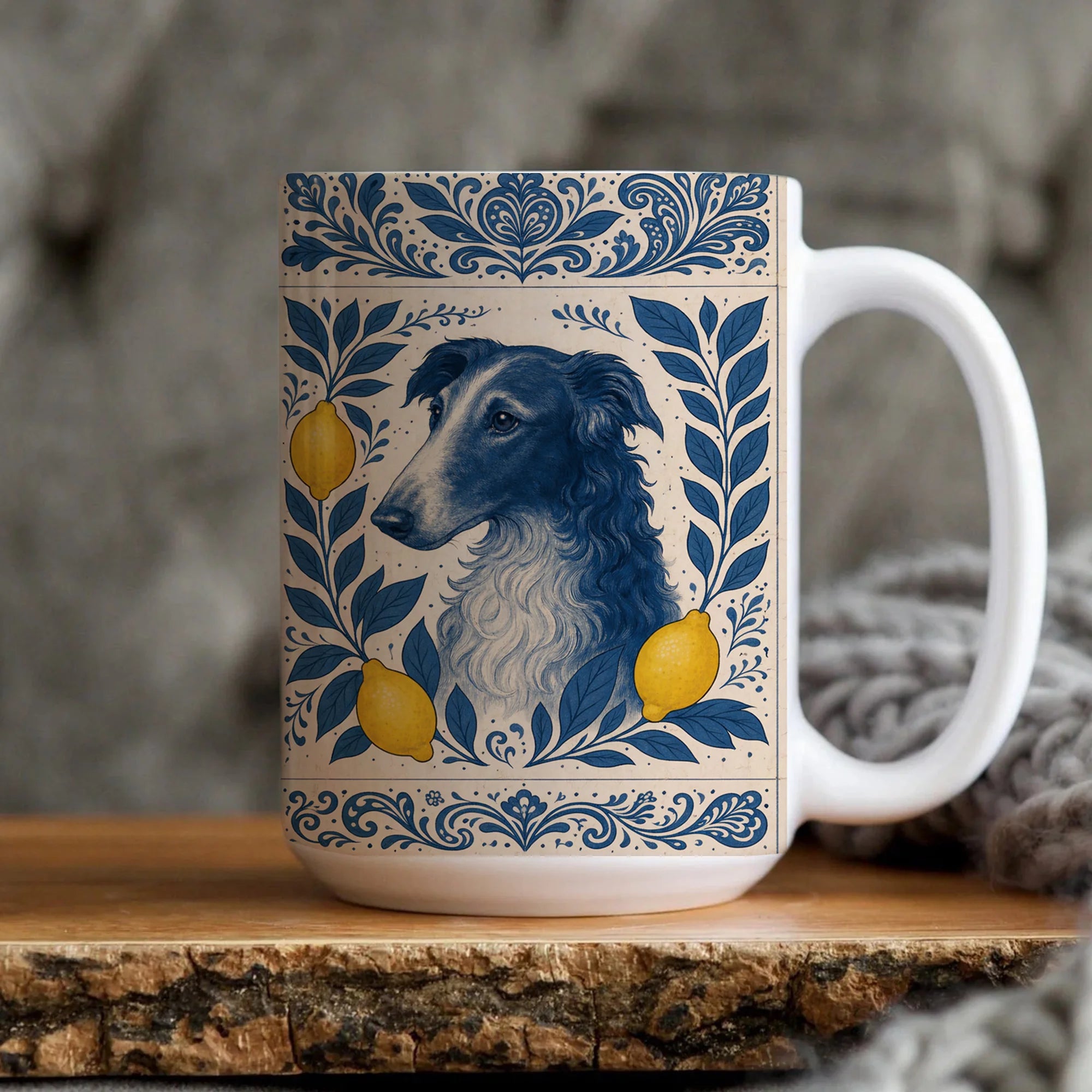 Blue Borzoi Mug Russian Greyhound Art Wolfhound Christmas Gift