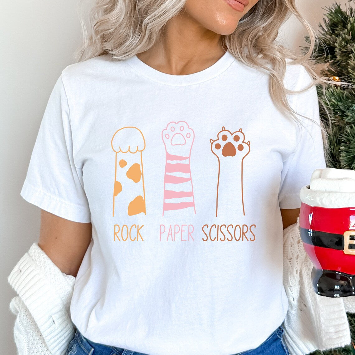 Rock Paper Scissors Hand Game Cute Cat Paw T-shirt, Funny Cat Gift for Women, Cat Owner Shirt, Best Friend Gift, Matching Group Shirts,