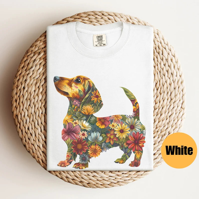 Floral Dachshund Shirt - Wiener Dog - Funny Dog Shirt - Doxie Mama - Dachshund T-Shirt -  Dachshund Lover Gift