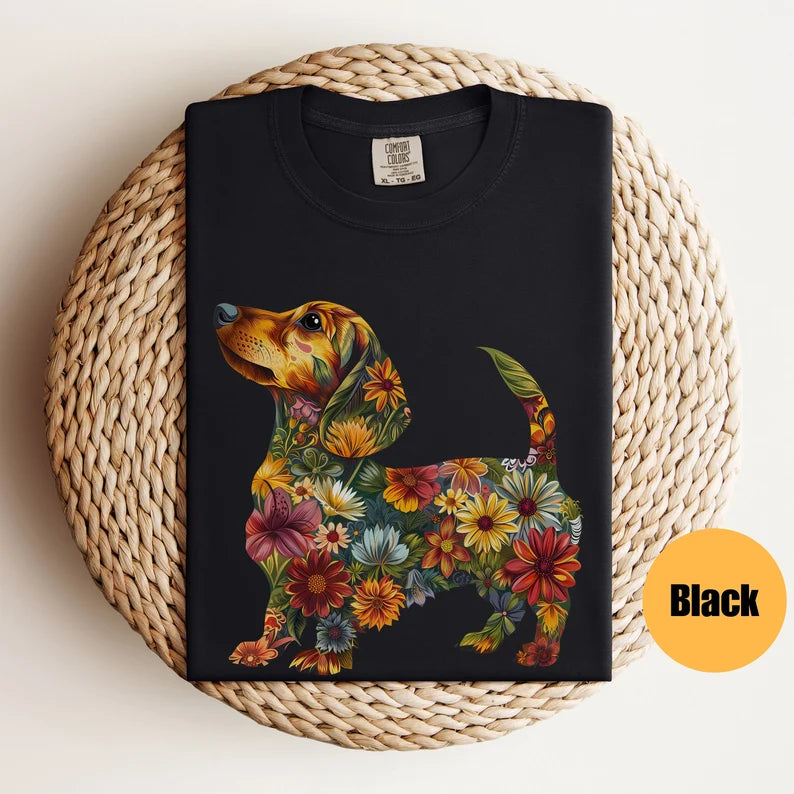 Floral Dachshund Shirt - Wiener Dog - Funny Dog Shirt - Doxie Mama - Dachshund T-Shirt -  Dachshund Lover Gift