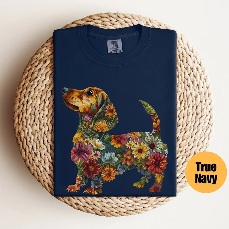 Floral Dachshund Shirt - Wiener Dog - Funny Dog Shirt - Doxie Mama - Dachshund T-Shirt -  Dachshund Lover Gift