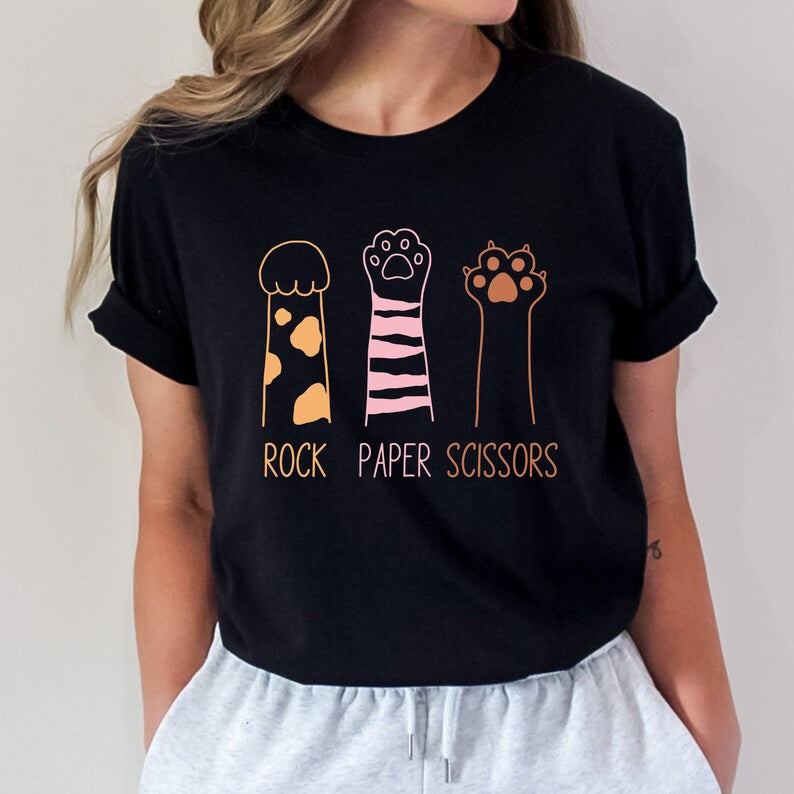 Rock Paper Scissors Hand Game Cute Cat Paw T-shirt, Funny Cat Gift for Women, Cat Owner Shirt, Best Friend Gift, Matching Group Shirts,