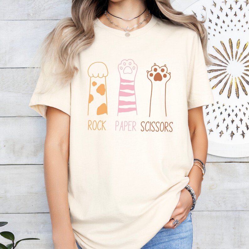 Rock Paper Scissors Hand Game Cute Cat Paw T-shirt, Funny Cat Gift for Women, Cat Owner Shirt, Best Friend Gift, Matching Group Shirts,